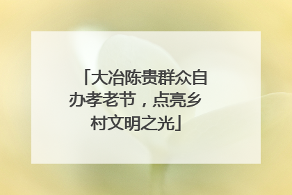大冶陈贵群众自办孝老节，点亮乡村文明之光